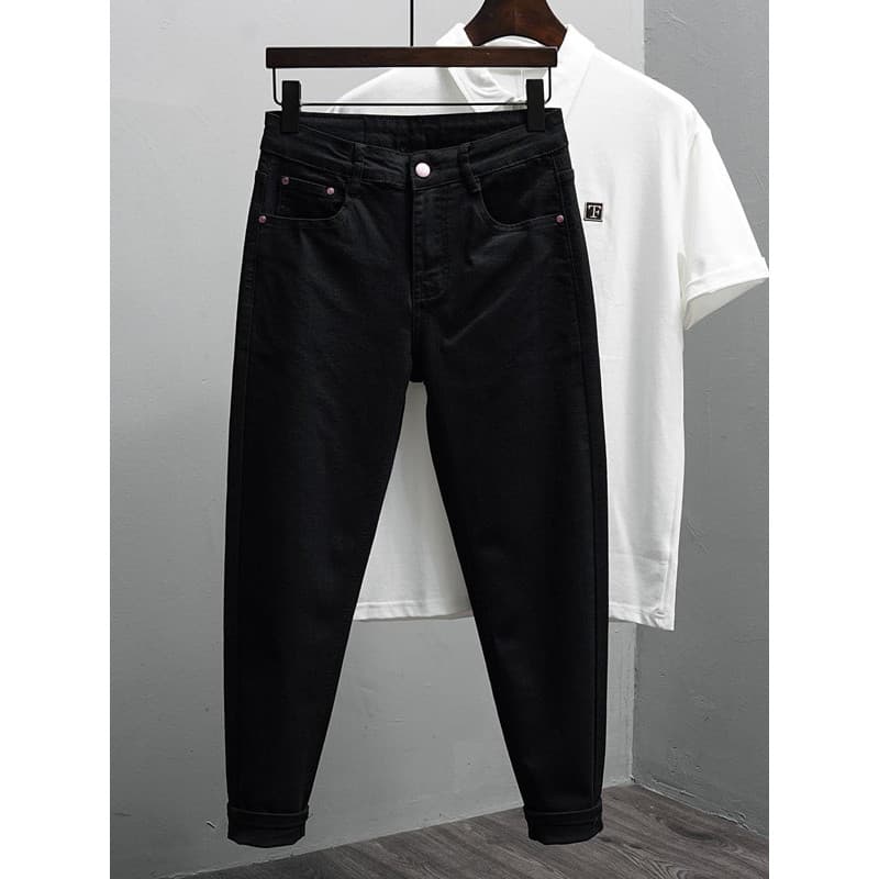 Calças de brim estilo masculino versão coreana na moda magro-ajuste pés pequenos simples All-Match rufião bonito estiram