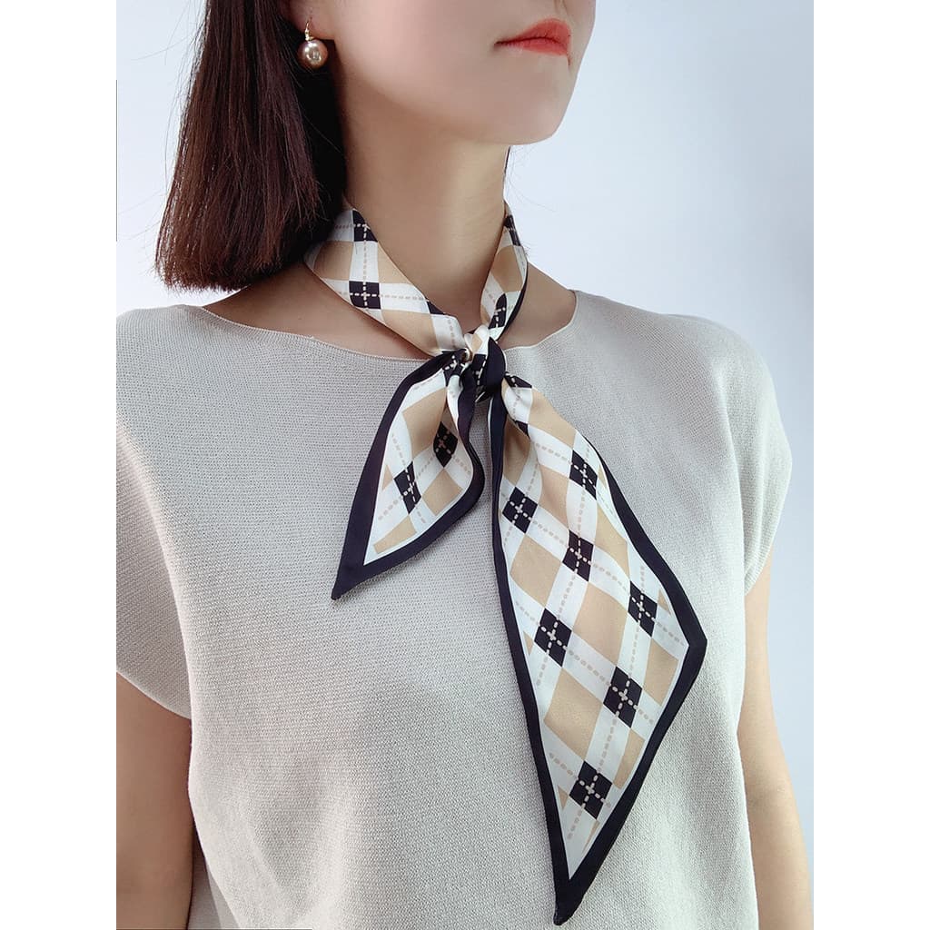 Original nicho Design em forma de diamante geométrico bandana pequeno lenço de seda feminino primavera verão fino fino f