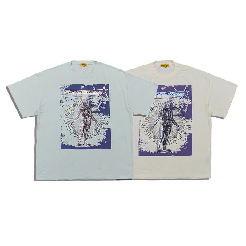 Linda marca de moda de rua civilizada masculina feminina Casual leve elástico grande impressão solta camiseta de manga c