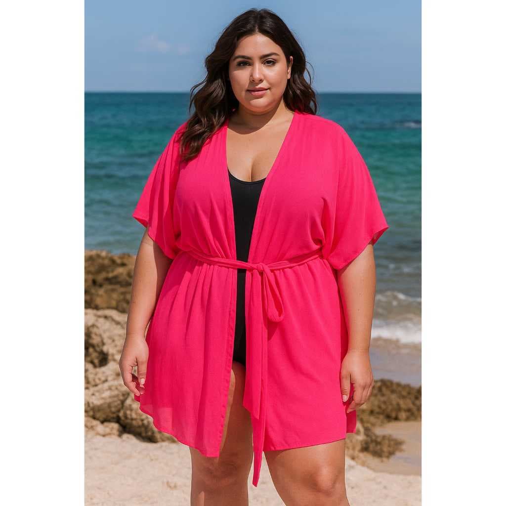 Saida de Praia Plus Size Curta Kimono plus Moda Feminina Estilo Vestido moda praia