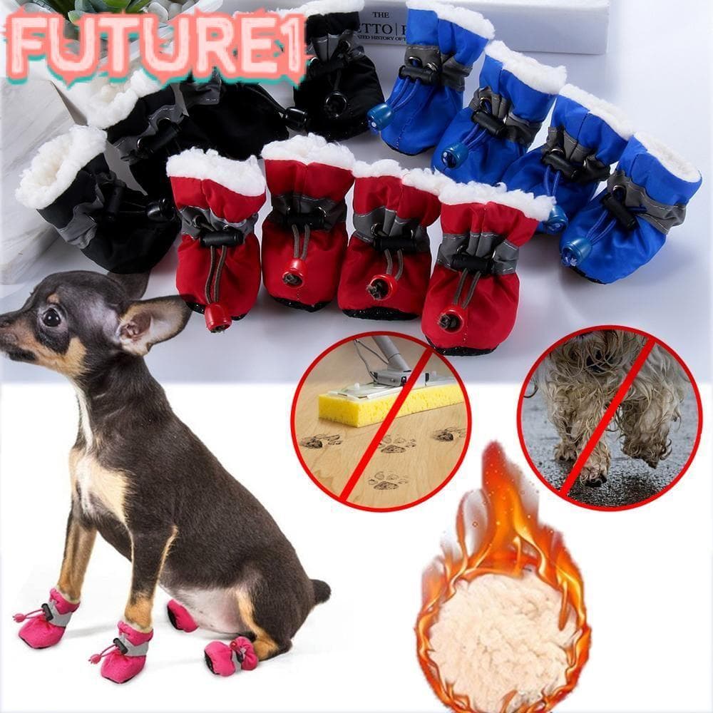 Futuro 4 Peças De Sapatos Quentes Para Cães , Gatos Pequenos , Meias Cachorros Com Veludo , Inverno , Chuva , Neve