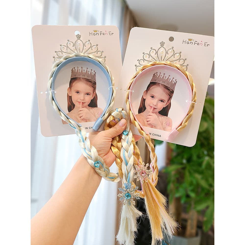 Bonito congelado bandana pérola strass coroa peruca trança bandana crianças estilo princesa Hairpin cabeça fivela
