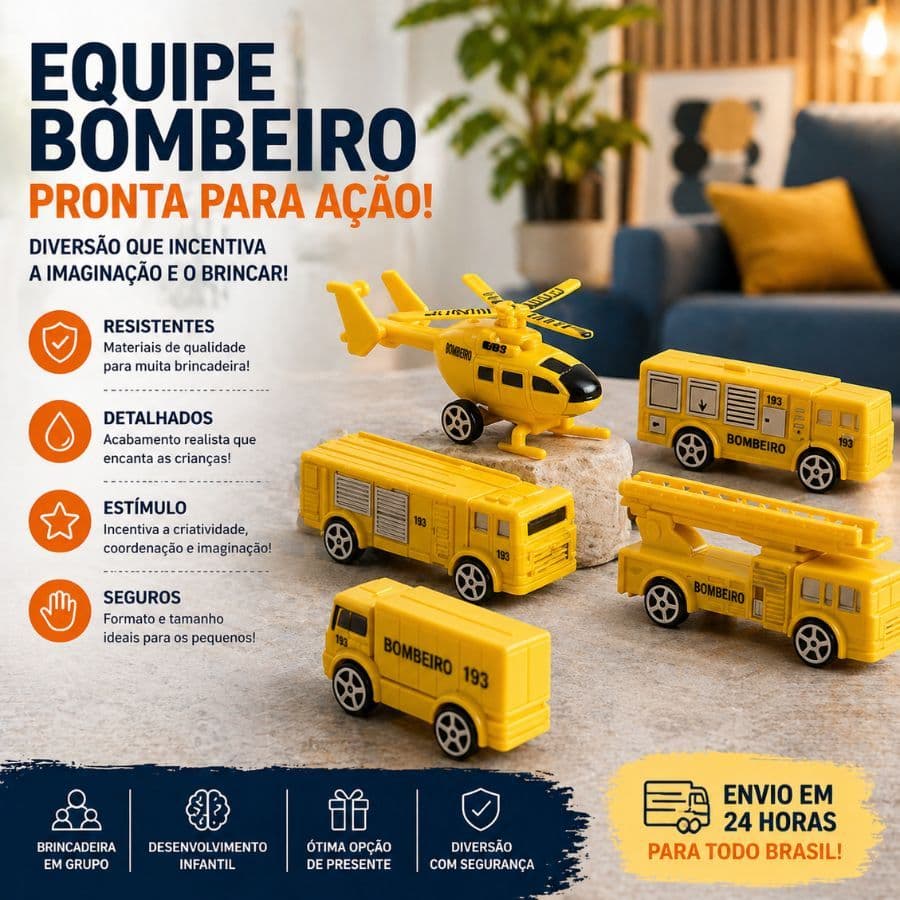 Brinquedo Kit 5 Carrinhos Miniatura Fricção Equipe De Obras