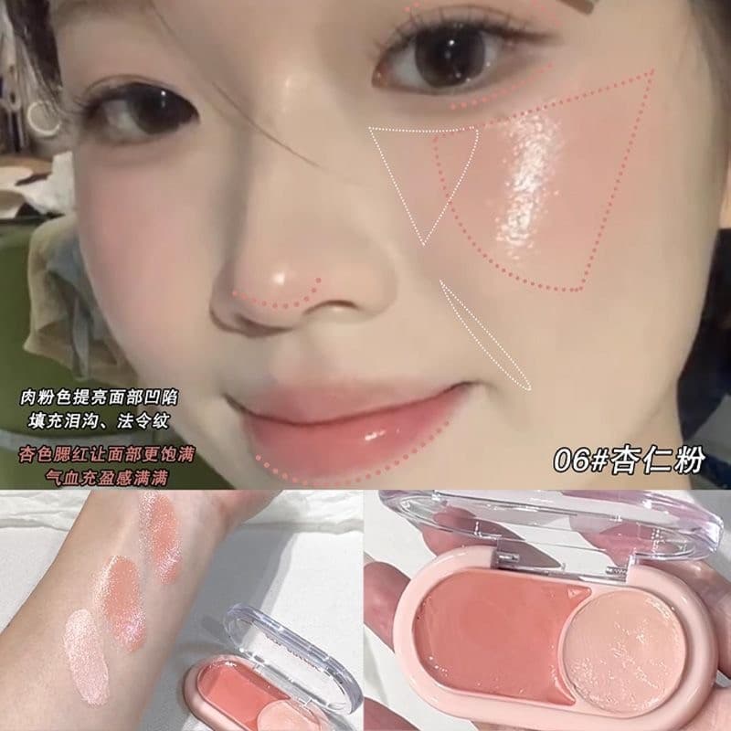 Transbordando sensação de sangue irritado!Cor de damasco suculento rosa... Water Gloss Duas Cores Blush Creme Vitalidade