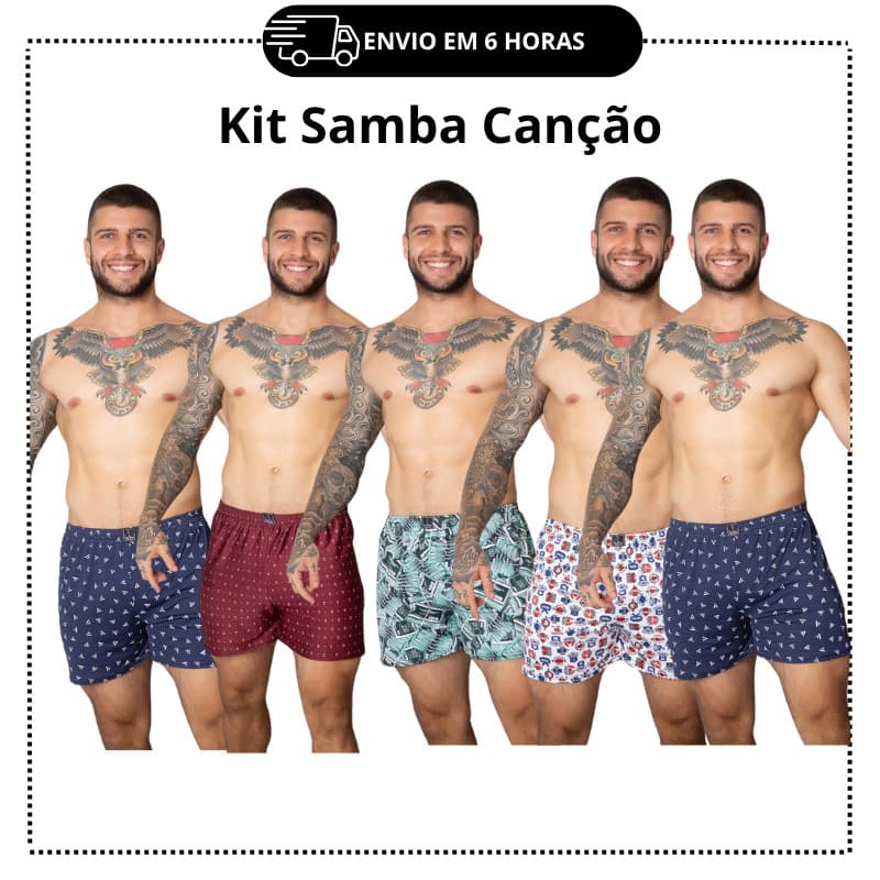 Kit 5 Samba Canção Short de Dormir Para Homens de Liganete Estampada Oferta