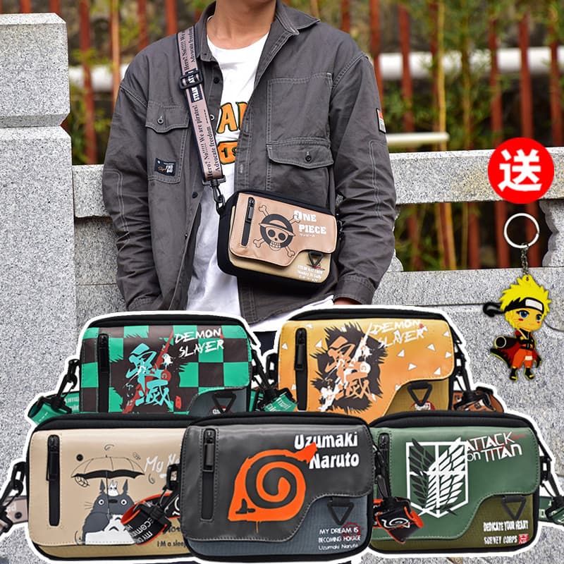 Anime saco do mensageiro dos homens Street Wear novo estilo moda telefone móvel uma peça Naruto à prova dwaterproof água