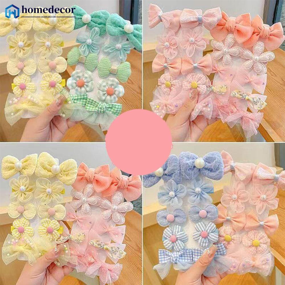 HOMEDECOR 10 Pçs/set Bonito Flor Bowknot Grampos De Cabelo Tecido Malha Multi-Cor Hairpin Crianças Franja Headwear Acess