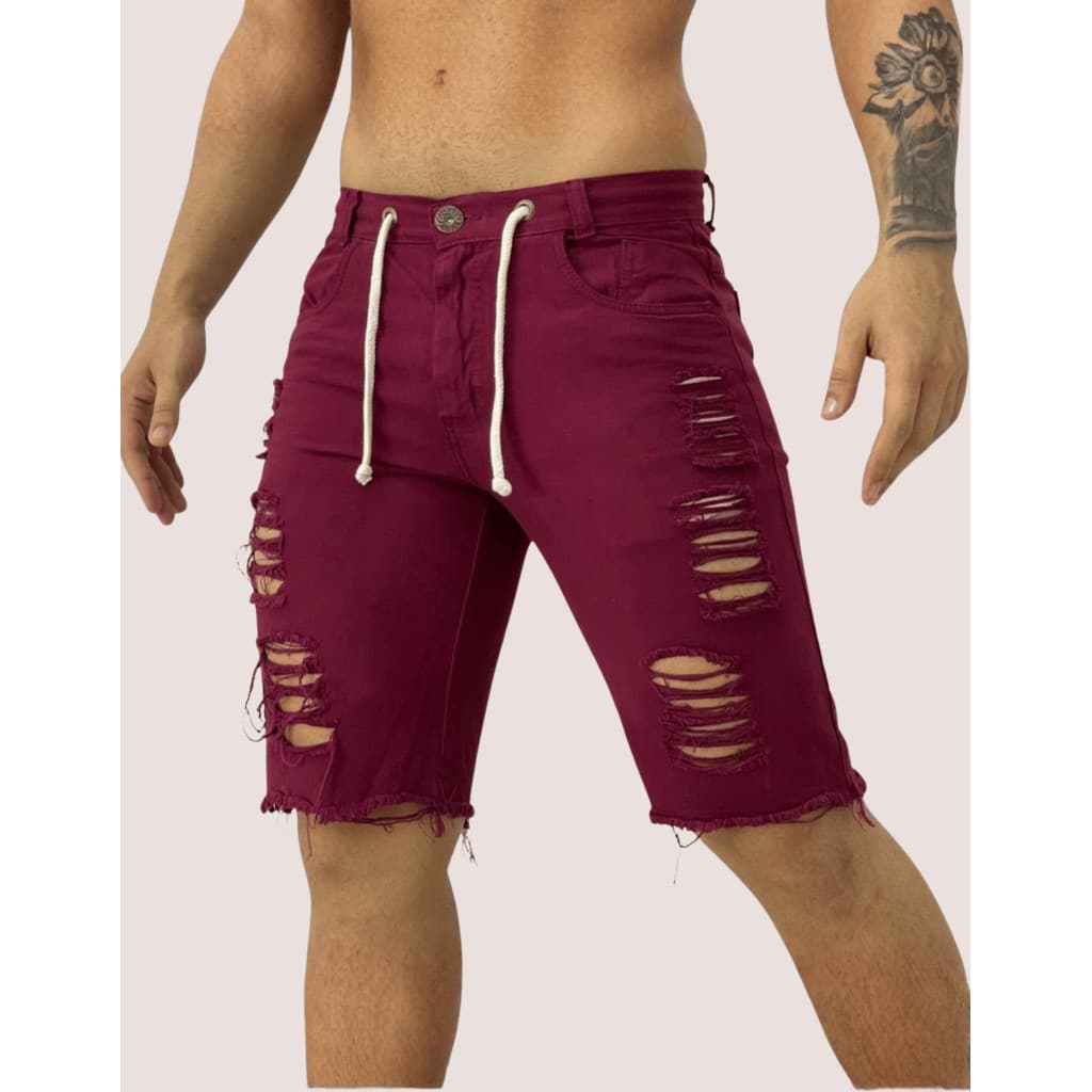 Bermuda Colorida Jeans Premium Masculino Diversas Cores/Rasgada Em Relevo Bermudas Masculina Adulto