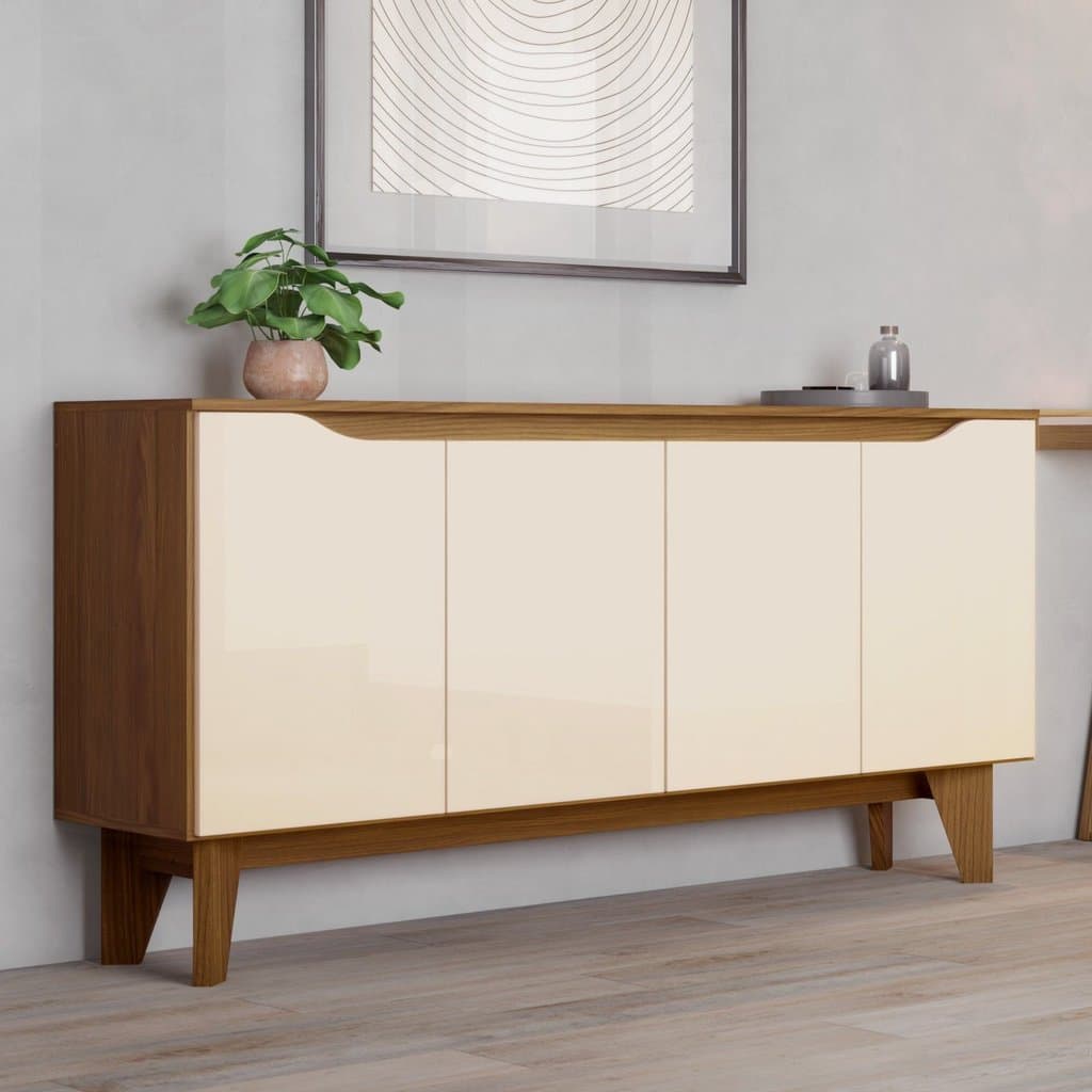 Buffet Aparador 4 Portas 150cm em MDP com Portas em MDF Nature Off White Branco