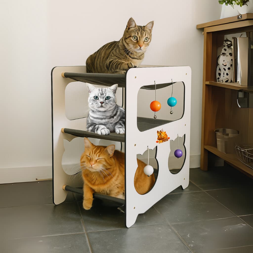 Cama Pet Beliche para Gatos 3 Andares com Arranhador e Brinquedos conforto e luxo para seus pets