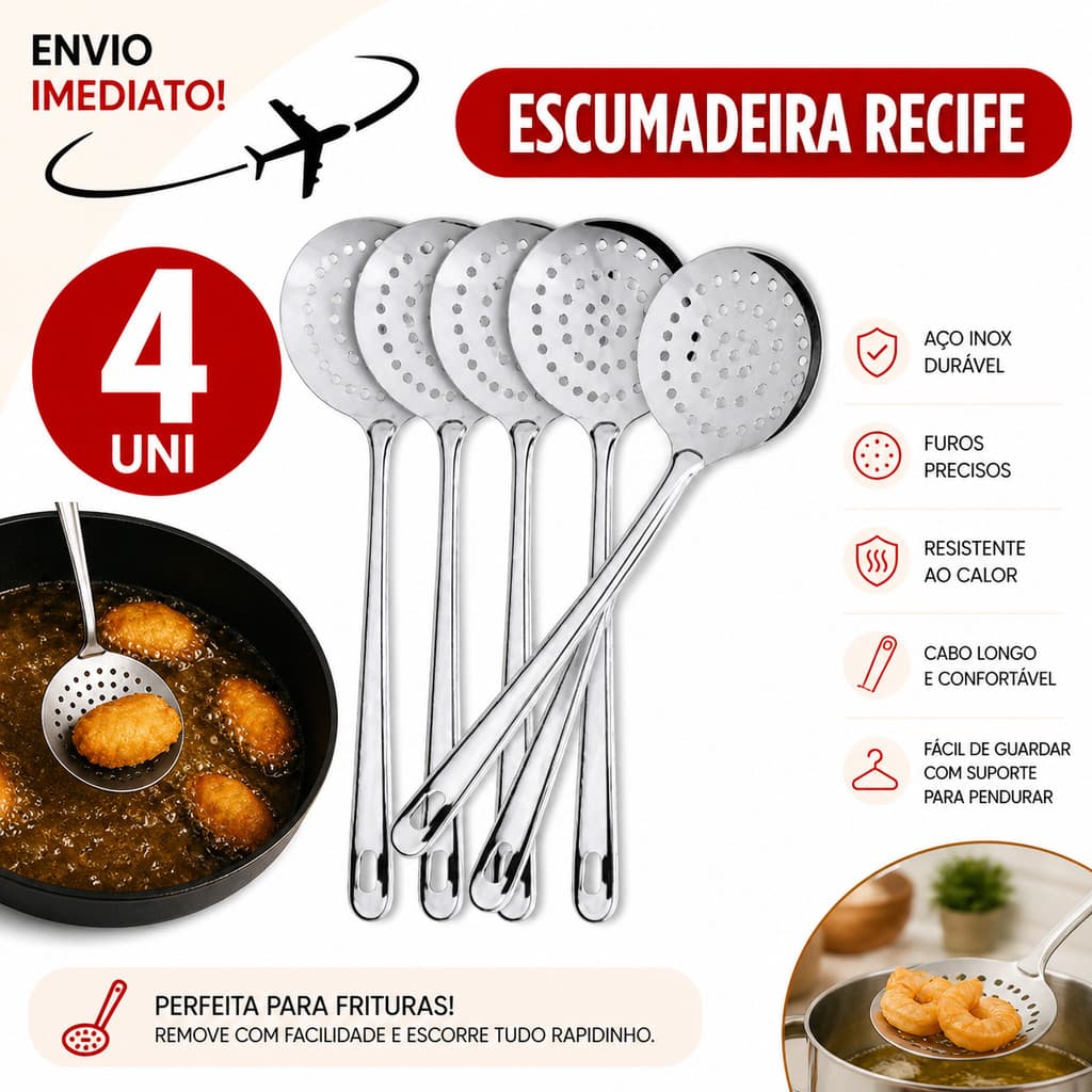 Escumadeira Inox 4 Unidades Cozinha Fritar Alimentos * Envio Imediato *