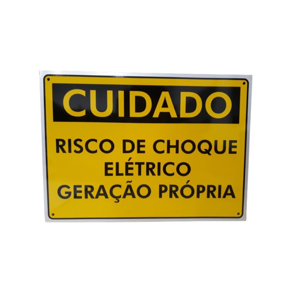 Placa em Aluminio Cuidado Risco De Choque Elétrico - Geração Própria