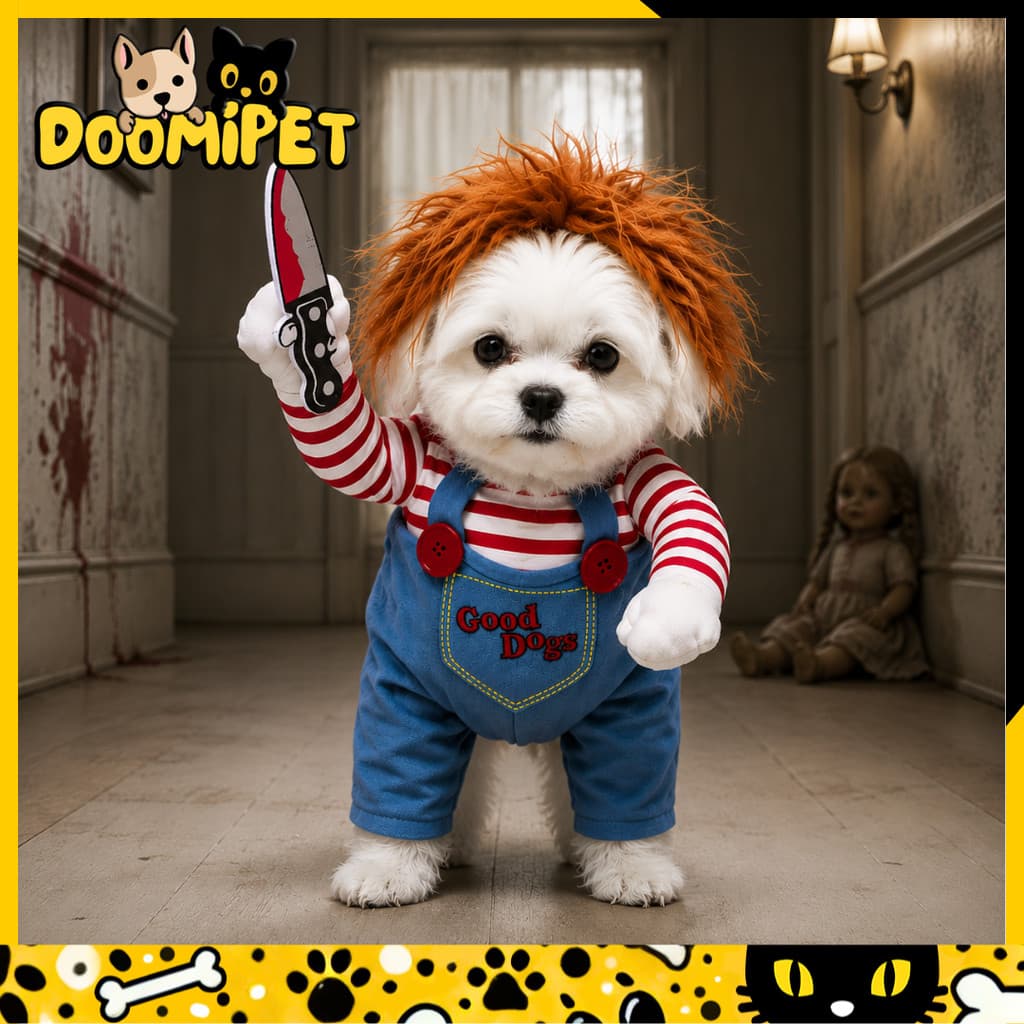 Fantasia Chucky Para Cachorro e Gato – Cosplay Boneca Assassina Engraçada(XL)