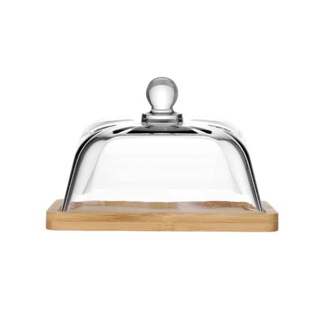 Queijeira Quadrada Monaco Base Madeira e Tampa Cristal 18,5cm