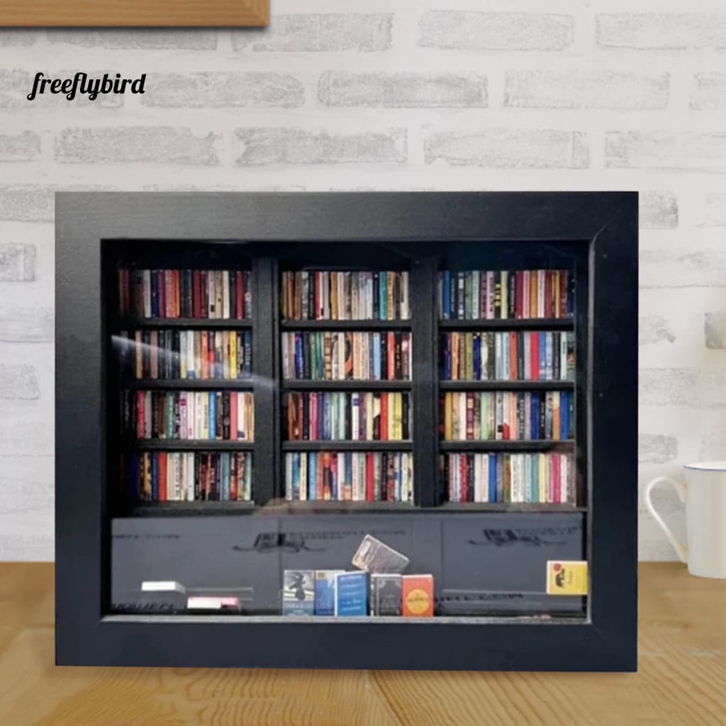 Anti-anxiety Bookshelf Toy Miniature Display Anxiety Relief Mini Wooden with 200 Books – Stress Desktop Home for Relax