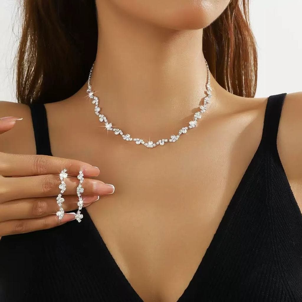 Moda elegante Flash diamante brincos colar conjunto feminino