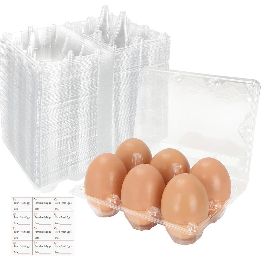 Pacote com 24 Caixas Plásticas Transparentes para 6 Ovos, Bandeja de Ovos Reutilizável de Tamanho Médio, Perfeita para E