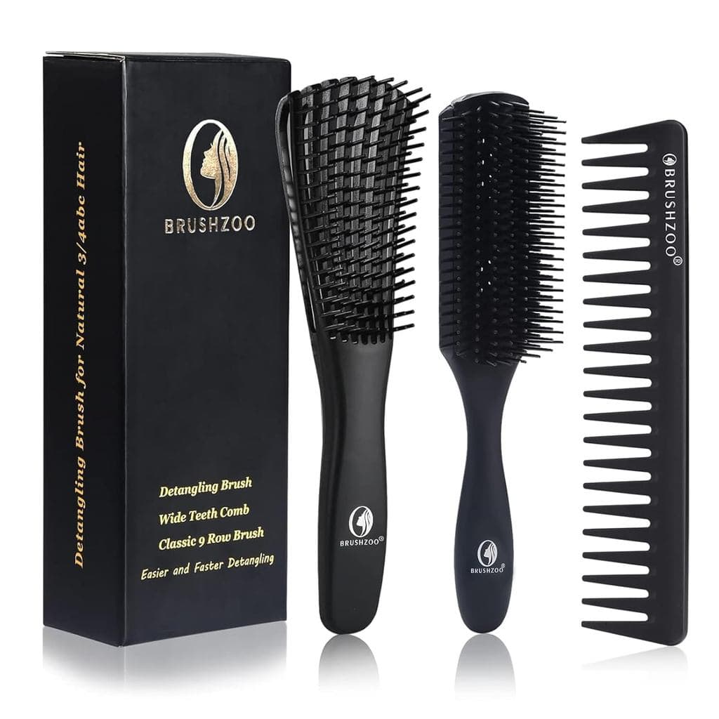 BRUSHZOO Hair Brush Set, Detangler Brush for Women Men Kid Detangling Styling Massaging, Curly Hair Brush for 3/4abc Wet