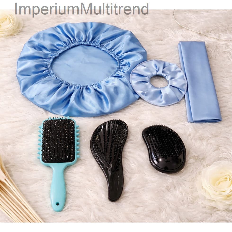 Kit Capilar Feminino 6 Peças - Touca de Cetim, Xuxinha, Faixa, Escova de Fitagem, Escova Mágica e Escova BolinhaTV40