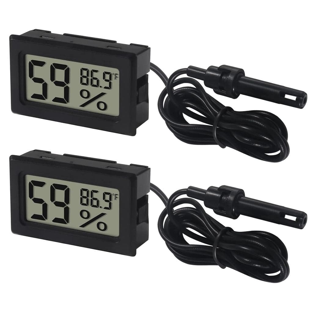 Conjunto de 2 Termômetros Higrômetros Digitais Mini com Sonda, Medidor de Temperatura e Umidade Interna, Display LCD em