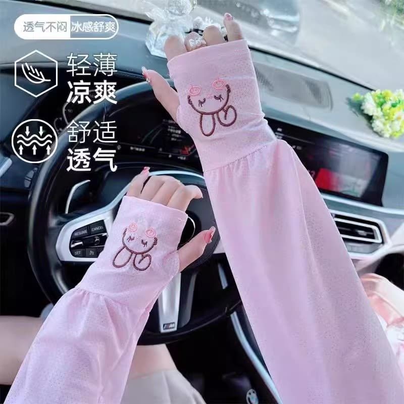 Verão protetor solar manga de gelo feminino respirável coelho dedo guarda luz solta confortável viagem manga de seda gel
