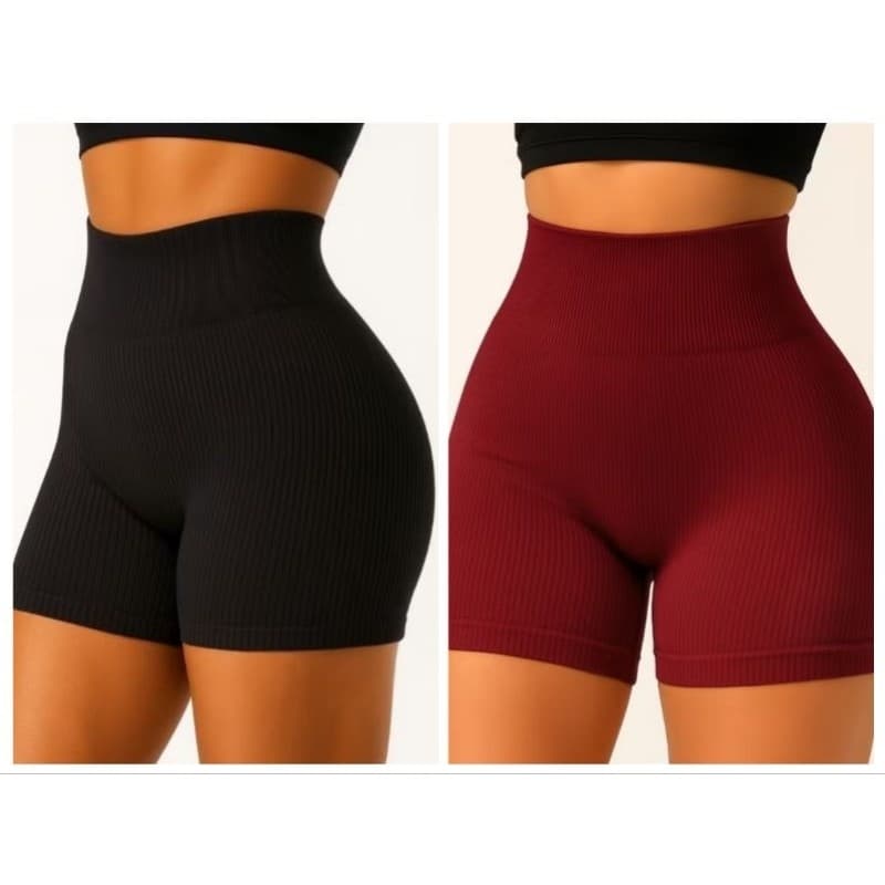 Short feminino canelado premium sem costura de cintura alta para academia e treinos