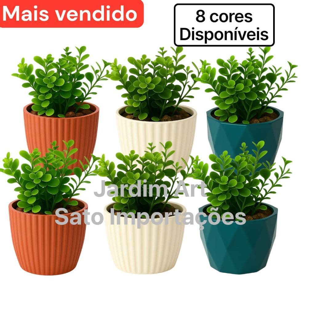 1 2 ou 3 Arranjos de buquê Buchinho Artificial em Vaso Cerâmico Plástico com musgo – 8 Cores