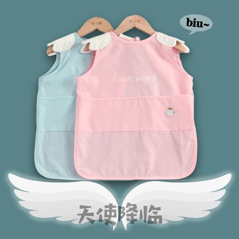 Crianças sem mangas macacão asas de anjo bebê comer roupas babadores à prova dwaterproof água comer bolsos pintura roupa
