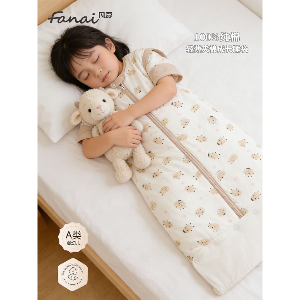 Fan Ai bebê crescimento saco de dormir 2022 novas quatro estações colcha fina saco de dormir algodão puro 2-3-5 anos de