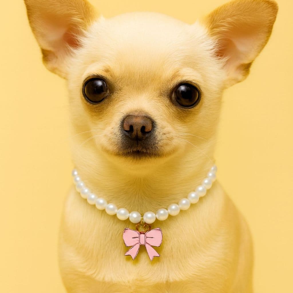 Colar pet pérola com laço para gato e cachorro
