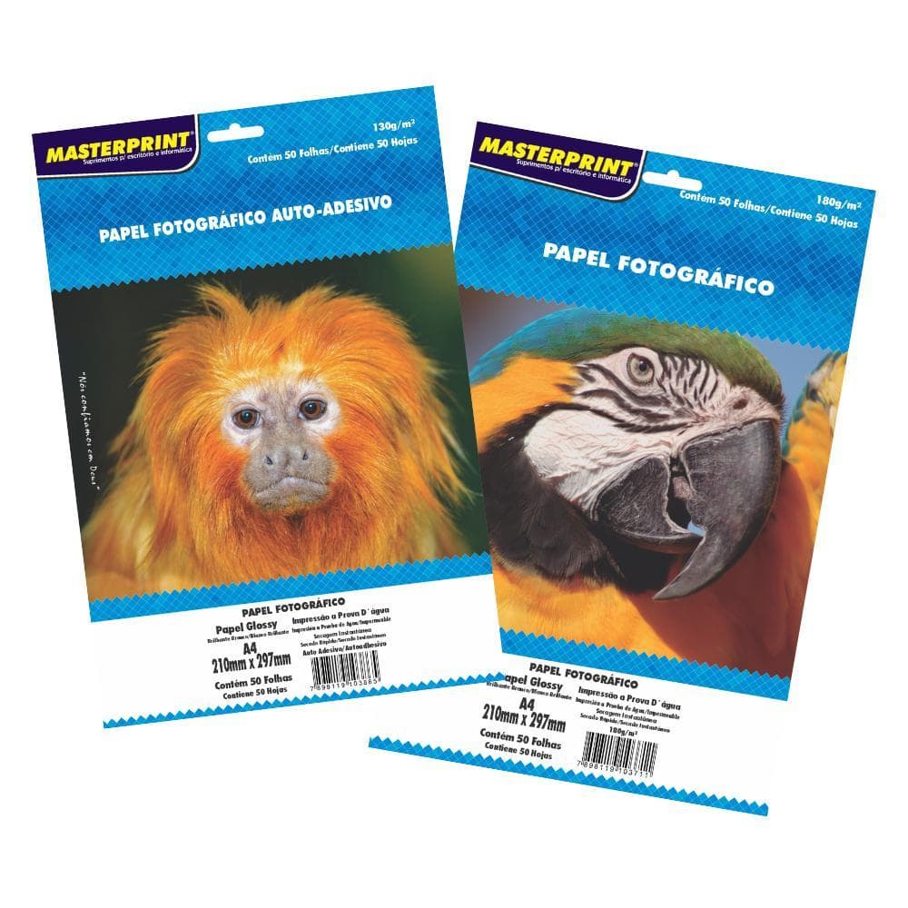 KIT Papel Foto Glossy 180g + Papel Foto Adesivo 130g | 50 Folhas Cada | Impressão Fotográfica Profissional