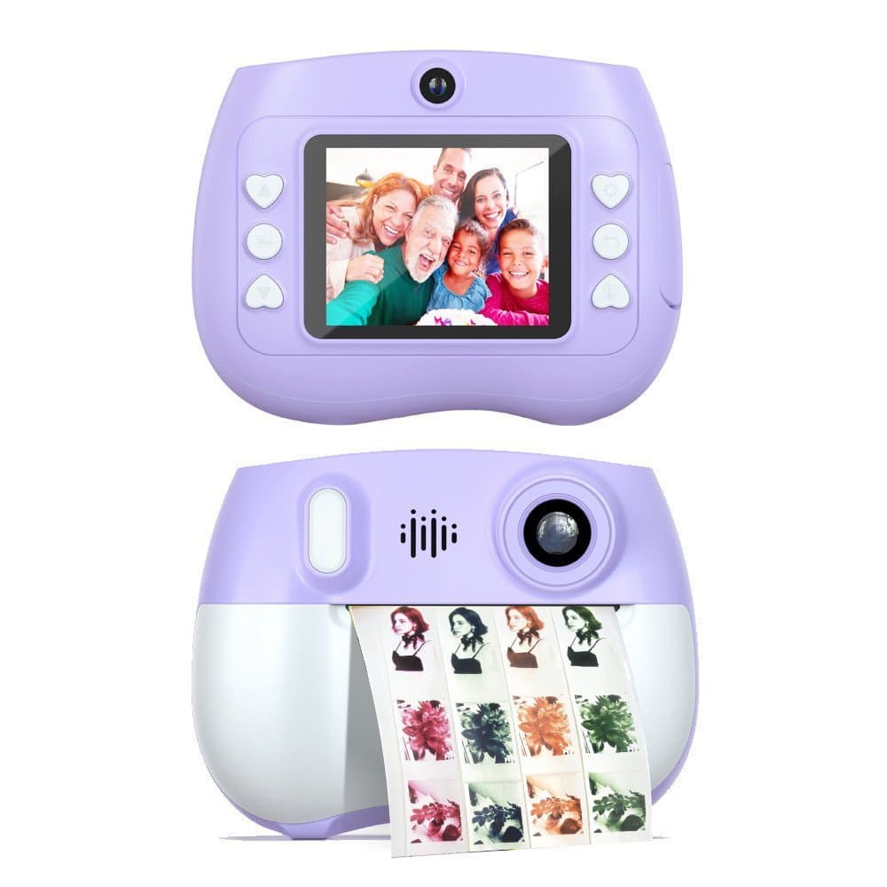Câmera infantil multifuncional roxa, câmera instantânea, capaz de tirar selfies e imprimir, câmera portátil pequena PJW8