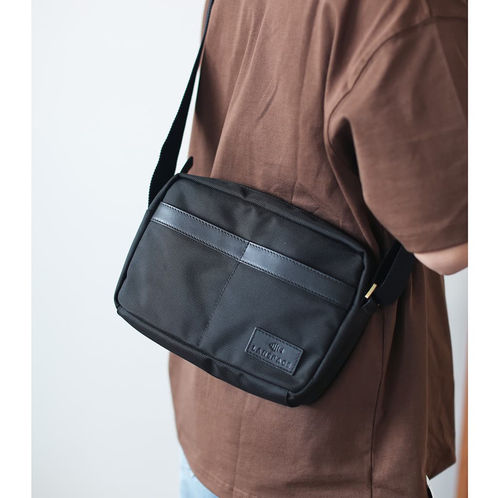 Preto bege masculino pequeno saco de ombro Diagonal saco Casual moda saco de negócios pano de náilon com mão de couro