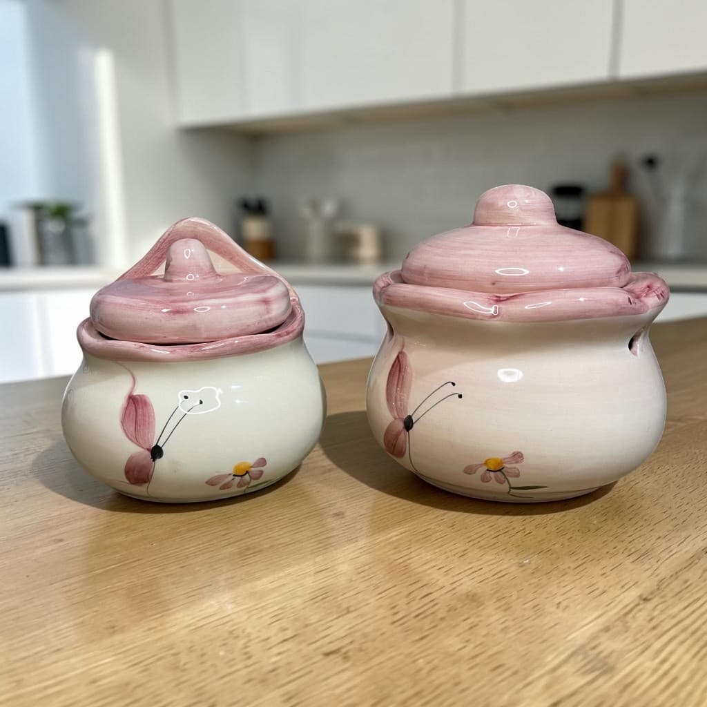 Kit Porta Alho Alheiro Saleiro Cozinha Condimentos Rosa Decorado Borboleta