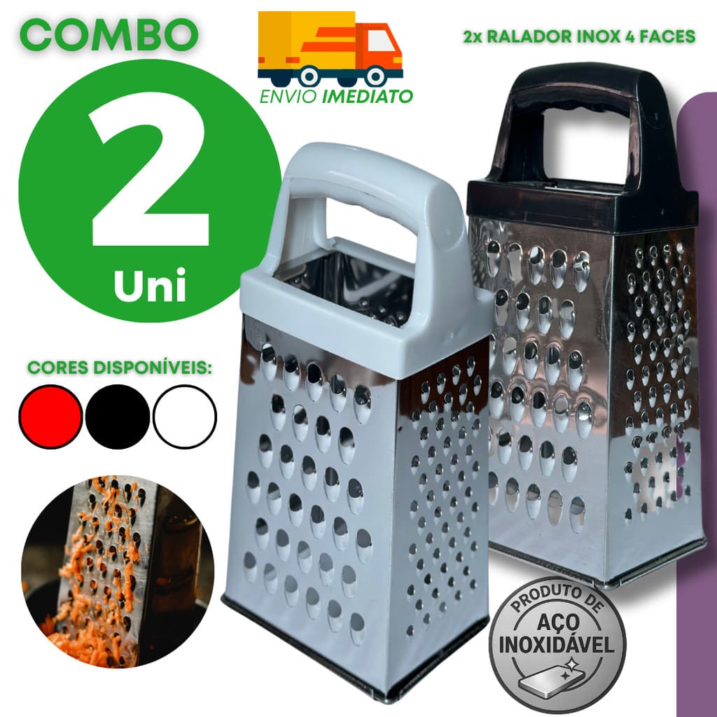 Conjunto Ralador 4 Faces Aço Inox para Ralar Queijo Legumes Frutas e Chocolate na Cozinha