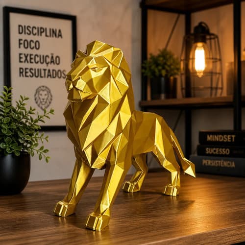 Escultura Leão Geométrico Dourado Luxo Decoração Sala 15cm e 12cm envio imediato
