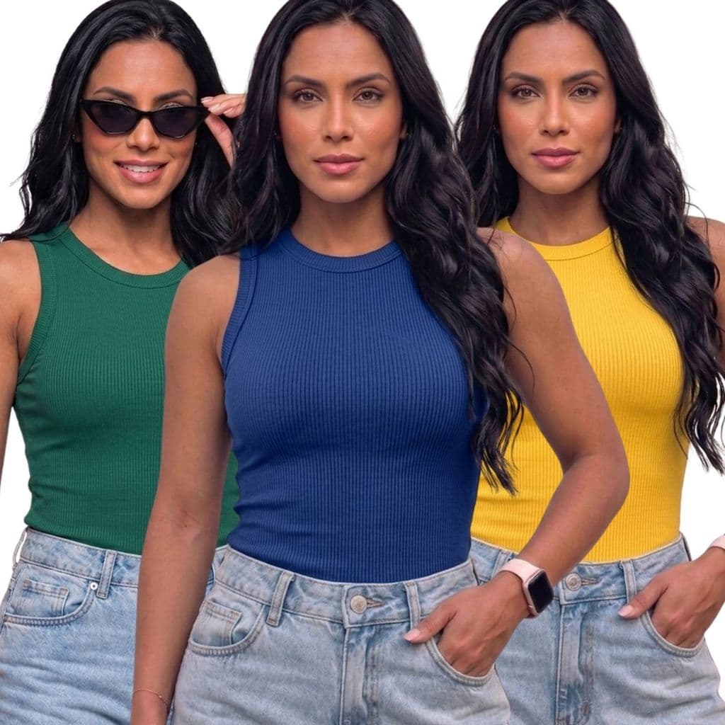 Regata Feminina Ribana Canelada Cores da Copa Justa Básica Moda Verão