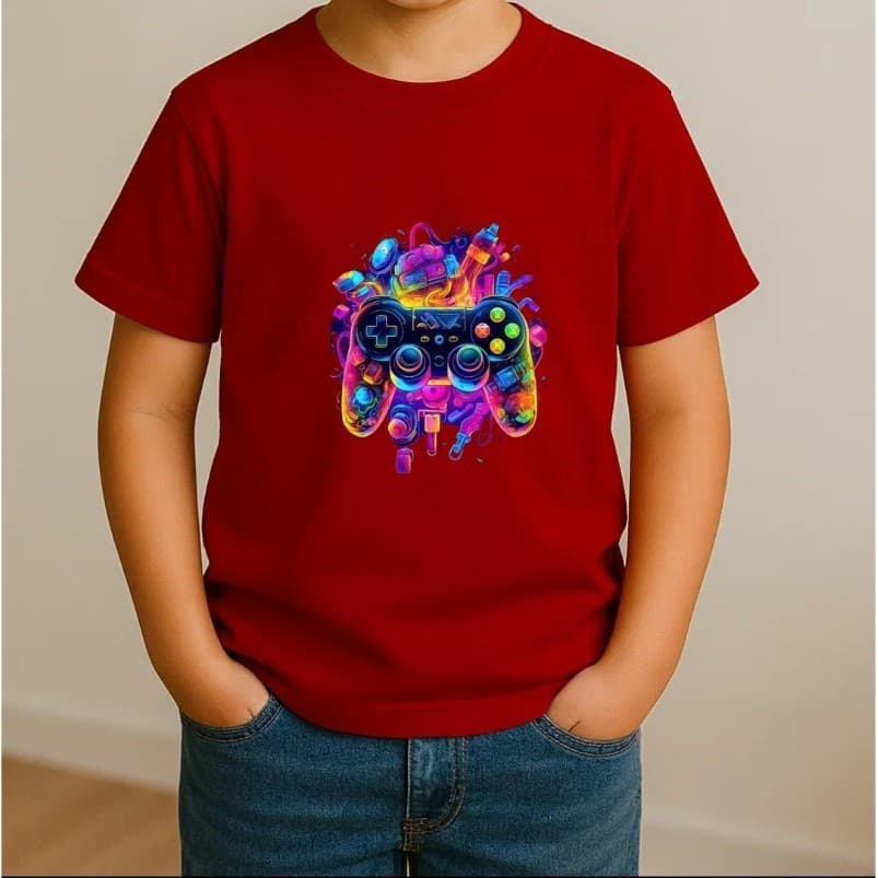 Camiseta Infantil Gamer Controle Manga Curta Estampa Geek Casual