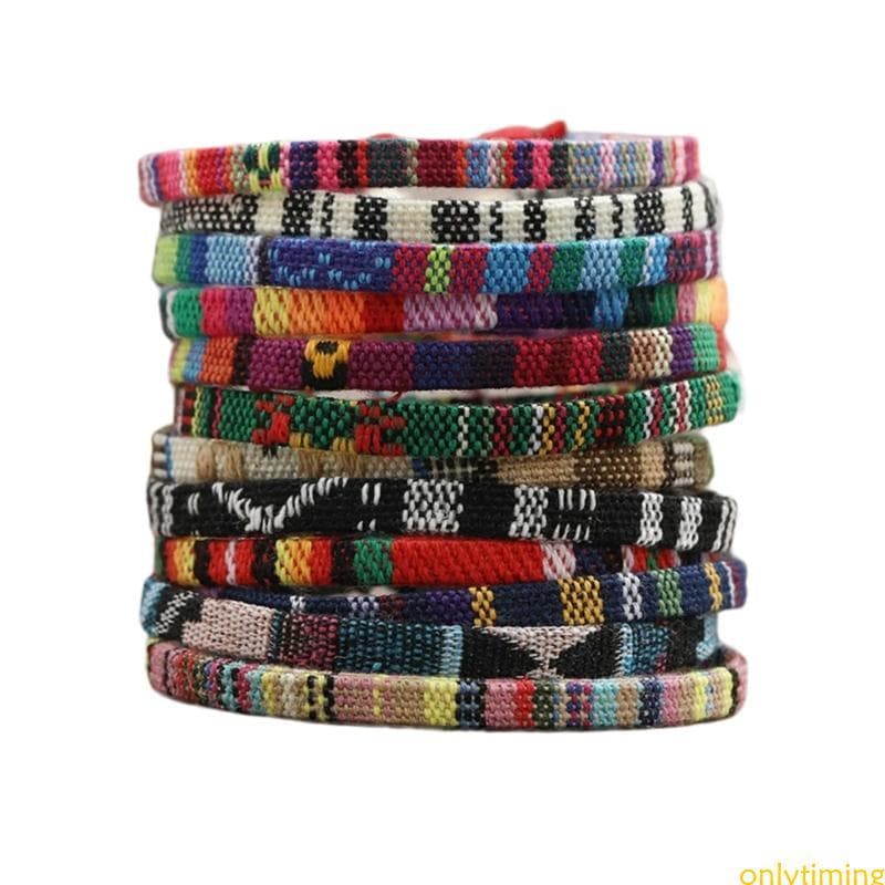 onlytiming 12 Peças Pulseiras Tecido Inspiradas Boêmio, Coleção Pulseira Design, Adorno Da