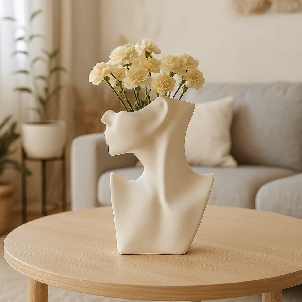 Vaso Decorativo Rosto Feminino 17cm Branco Moderno para Sala e Quarto Frida