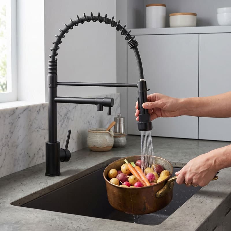 Torneira Cozinha Flexível Retrátil 360° Spray Jato Aerado Quente e Frio