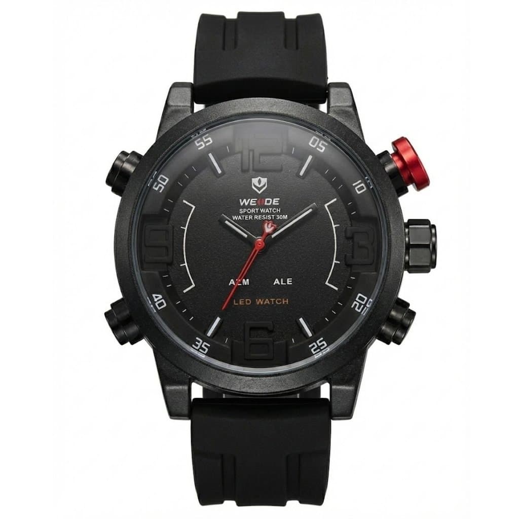 Relógio Masculino Weide Analógico WH-5210 Preto e Branco e Vermelho 5ATM LUXUOSO CHARMOSO FASHION
