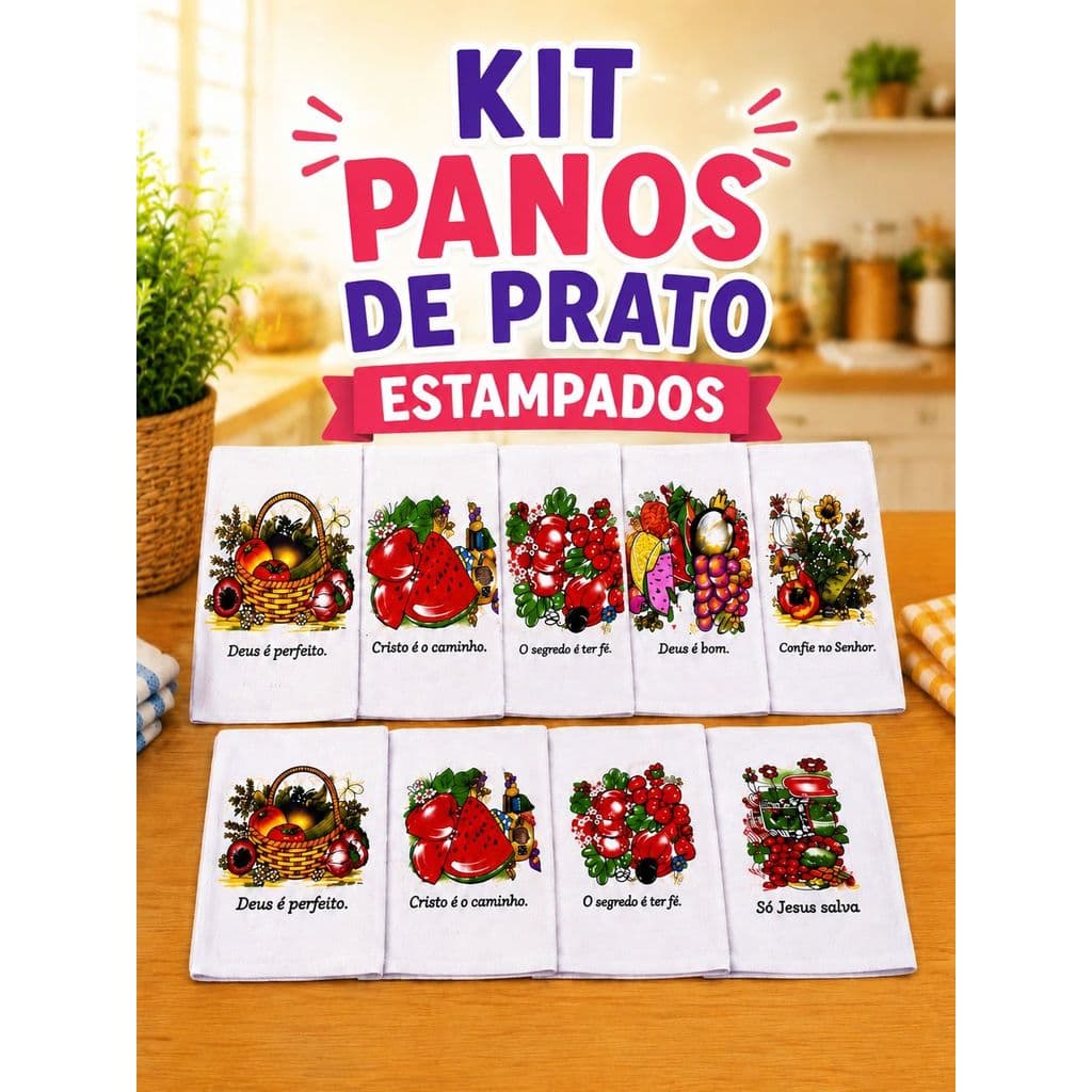 Pano De Prato Grande 75cmx45cm 100% Algodão Kit Estampas Variadas Luxo - Alta Absorção