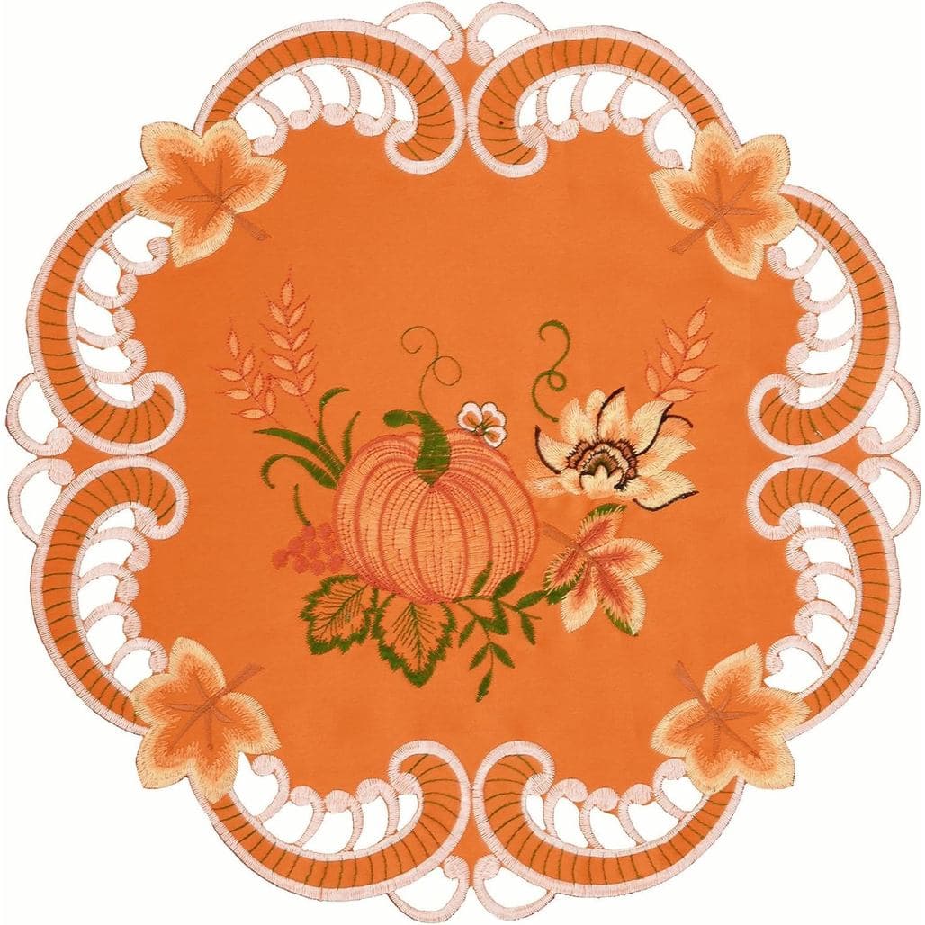Simhomsen Sousplats Redondos Bordados com Abóboras Laranja para Outono, Inverno e Ação de Graças (Redondos de 15 Polegad