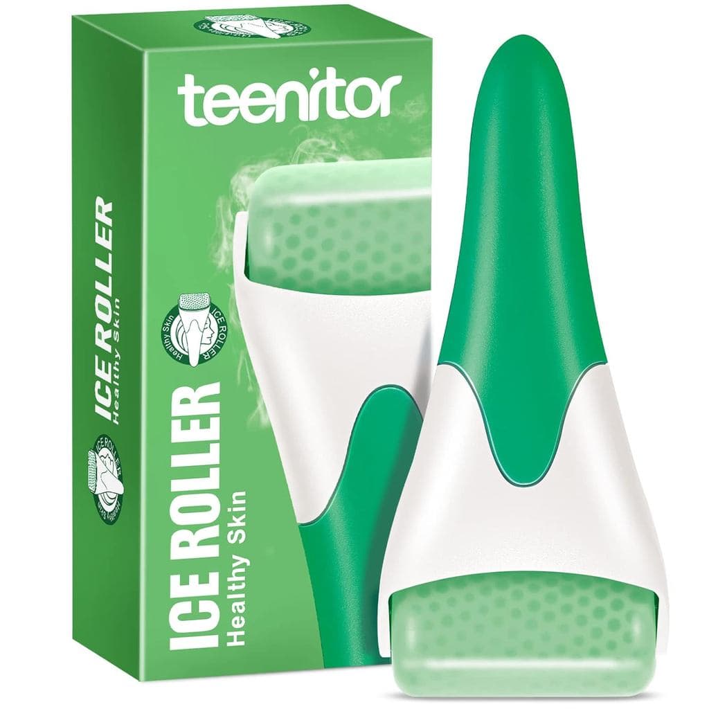 Teenitor Rolo de Gelo Verde para Cuidados com a Pele Facial, Massageador Facial Refrescante, Rolo Facial para Aliviar e