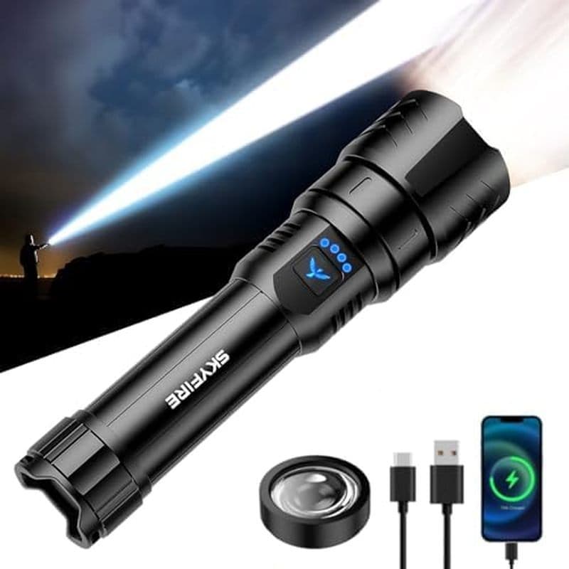Lanternas LED SKYFIRE De Alto Lúmen Com Lente De Ignição , Lanterna Recarregável Super Brilhante De 3000lm , Zoom , 4 Mo