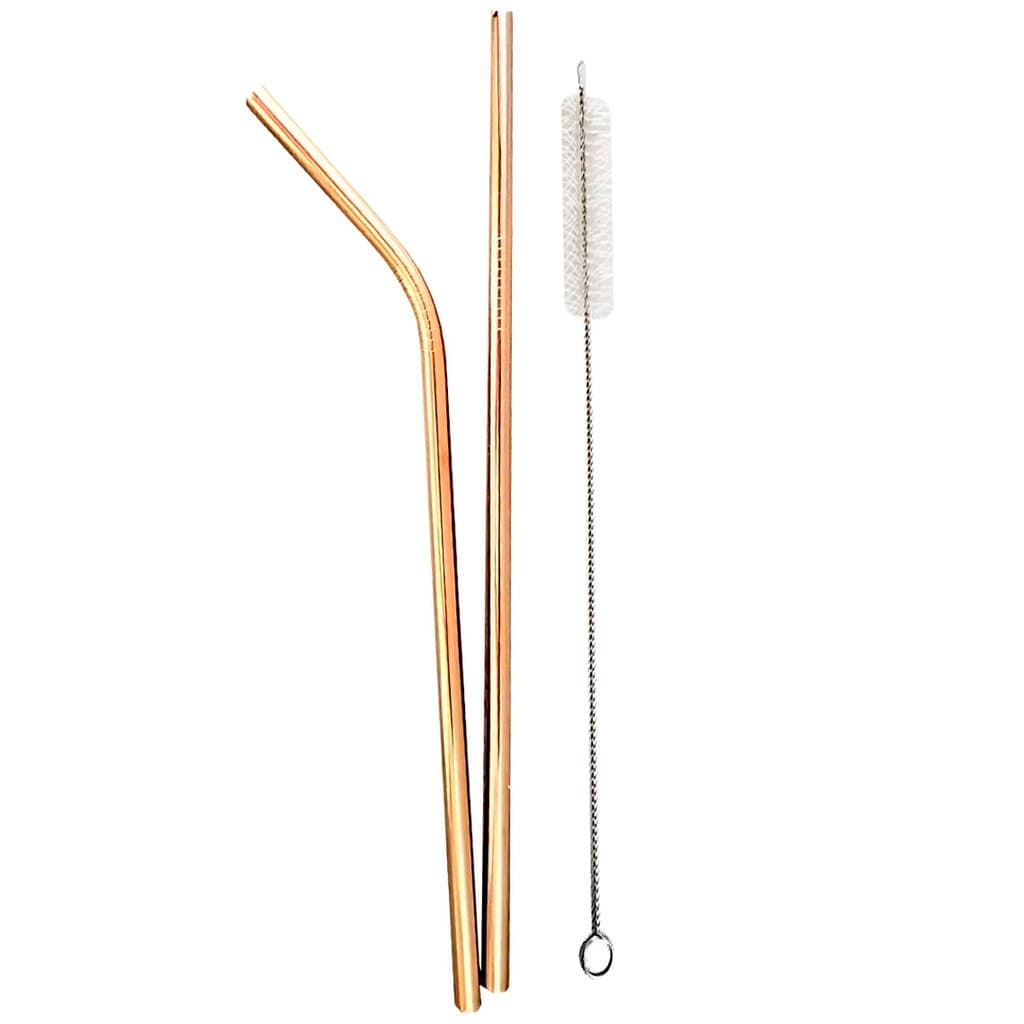 Canudo Inox Dourado Kit 2 Canudos Escova Limpeza Bebidas Drink Milkshake Limpeza Higiene Brinde Festa