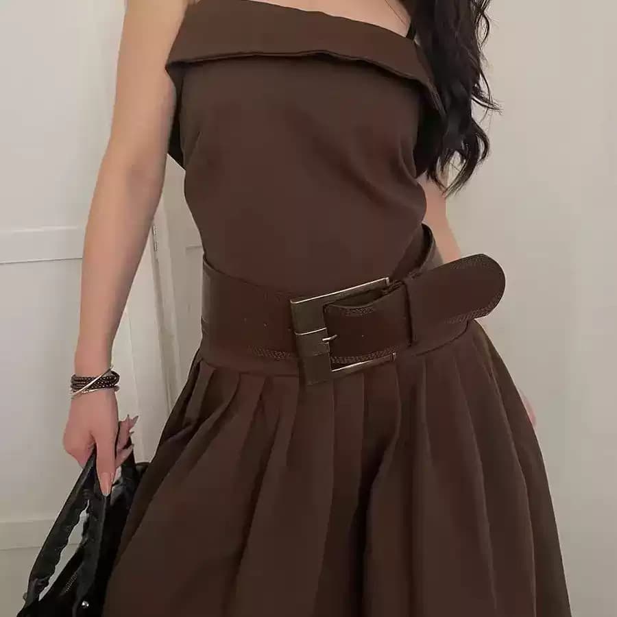 Jogo Diagonal cintura larga selo preto rebites Punk estilo escuro All-match cinto largo combinando vestido decoração elá
