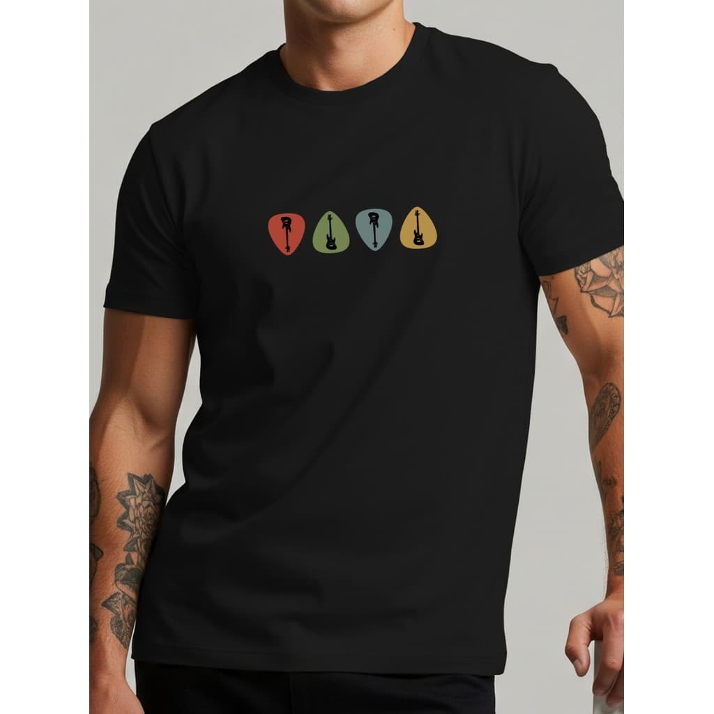 Camiseta Masculina Palhetas Guitarra 100% Algodao Rock & Música Guitarras Estilosa Blusa
