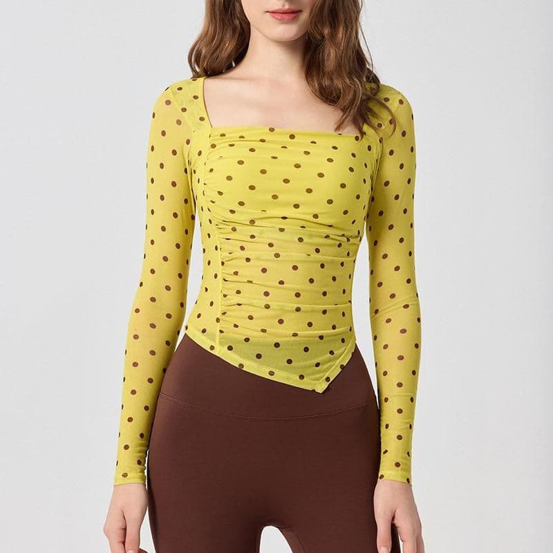 Y com almofada no peito Yoga manga comprida camiseta feminina novo estilo High-End gaze costura esportes Fitness exterio